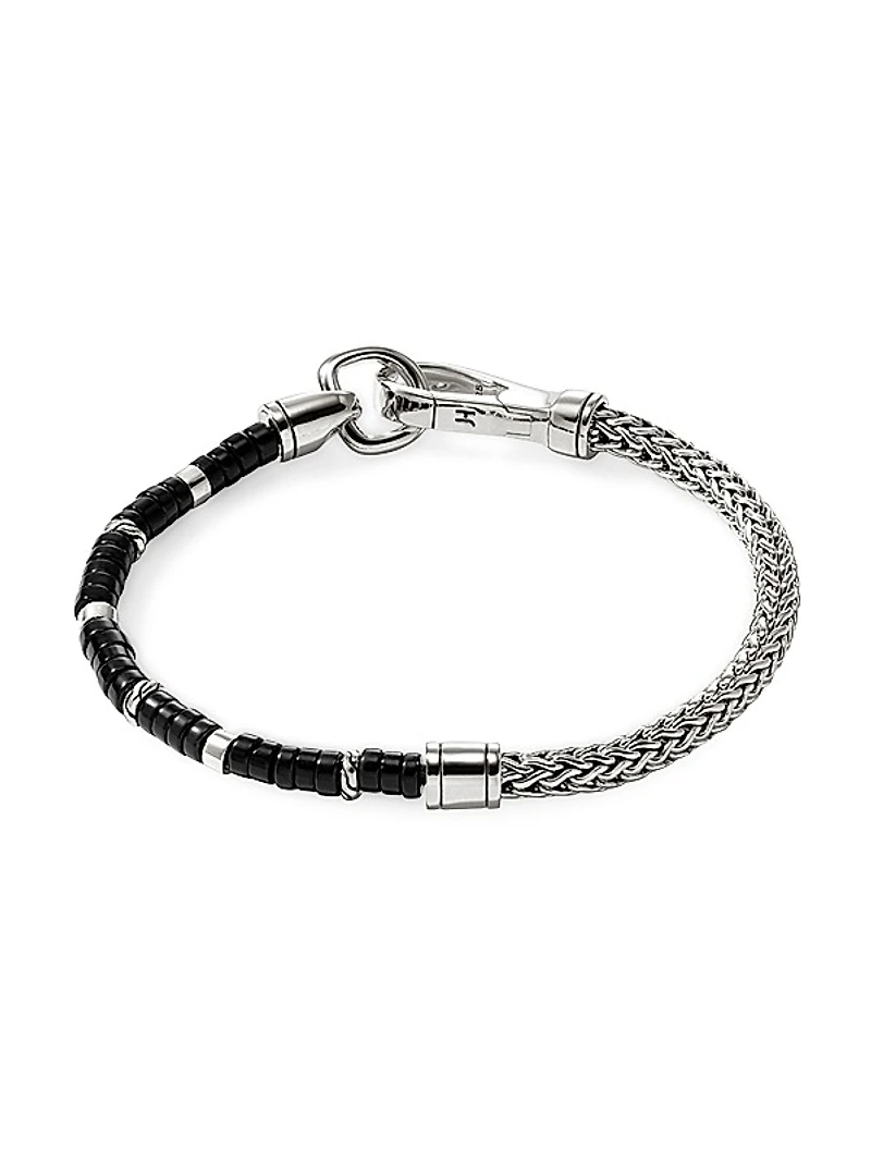 Heishi Sterling Silver & Black Onyx Chain Bracelet