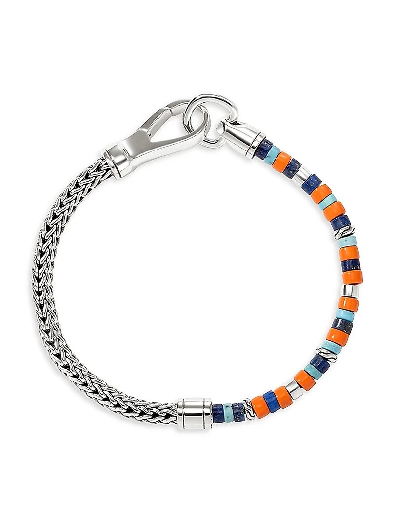 Heishi Sterling Silver, Lapis Lazuli, Turquoise, & Enamel Chain Bracelet