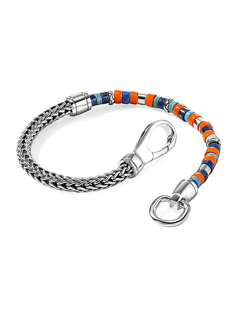 Heishi Sterling Silver, Lapis Lazuli, Turquoise, & Enamel Chain Bracelet