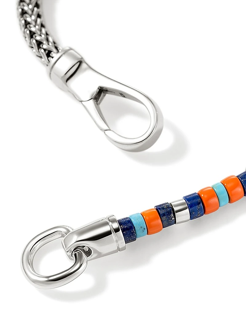 Heishi Sterling Silver, Lapis Lazuli, Turquoise, & Enamel Chain Bracelet