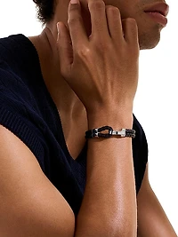 Braided Leather & Sterling Silver Double Row Bracelet