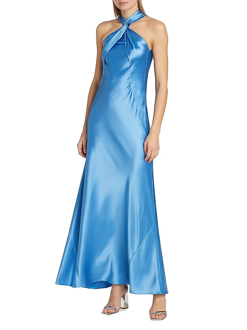 Portico Satin Twist Halter Gown