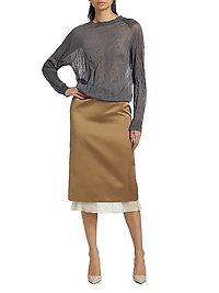 Fannie Ruffled Satin Midi-Skirt