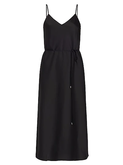 Lilli Belted Satin Midi-Dress
