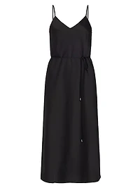 Lilli Belted Satin Midi-Dress
