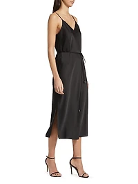 Lilli Belted Satin Midi-Dress