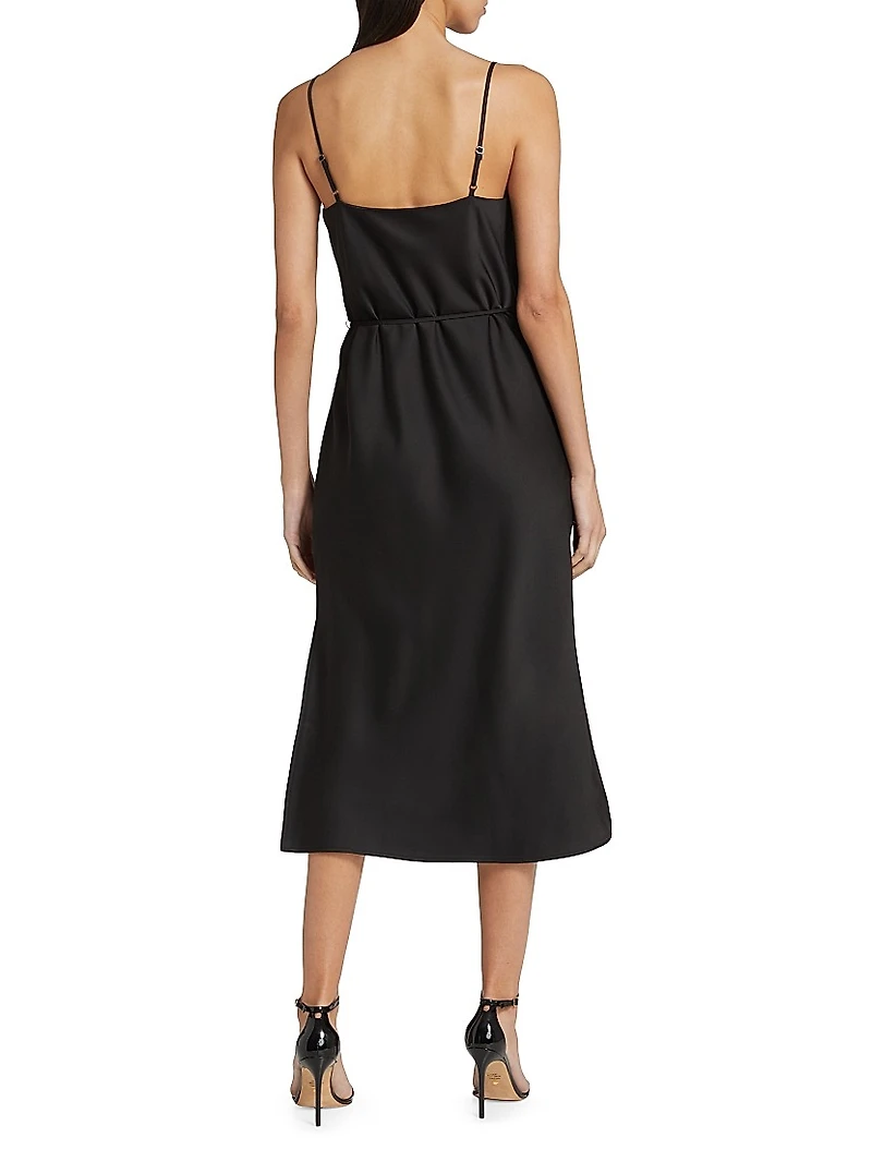Lilli Belted Satin Midi-Dress