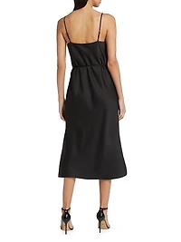 Lilli Belted Satin Midi-Dress