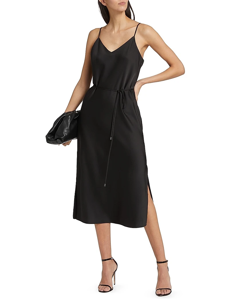 Lilli Belted Satin Midi-Dress
