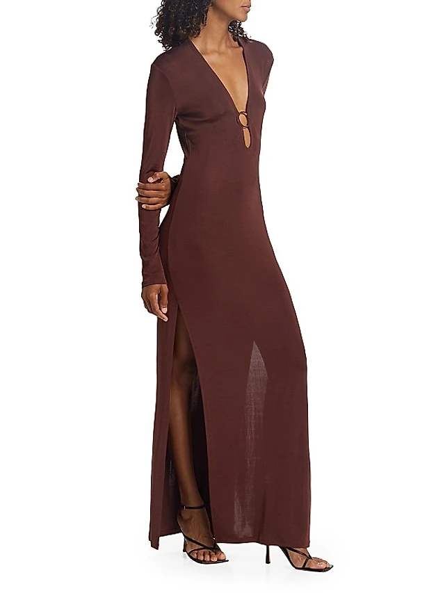 chinese dress ladies Deep Plunge Halter Maxi