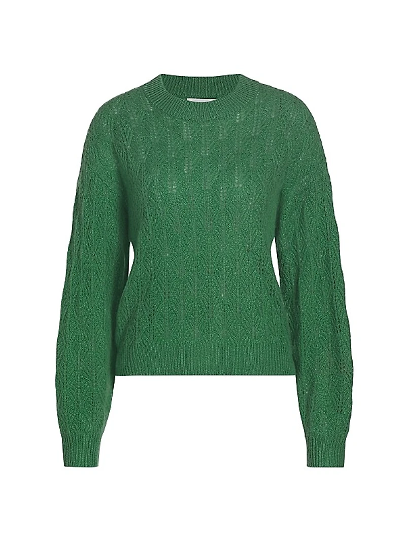Pointelle-Knit Cashmere Crewneck Sweater