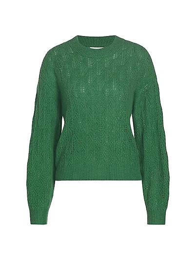 Pointelle-Knit Cashmere Crewneck Sweater