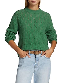 Pointelle-Knit Cashmere Crewneck Sweater