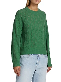 Pointelle-Knit Cashmere Crewneck Sweater