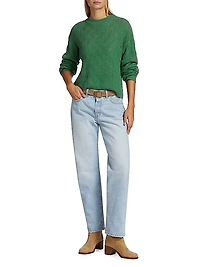 Pointelle-Knit Cashmere Crewneck Sweater
