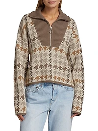 Houndstooth Wool & Cashmere Quarter-Zip Sweater