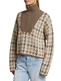 Houndstooth Wool & Cashmere Quarter-Zip Sweater