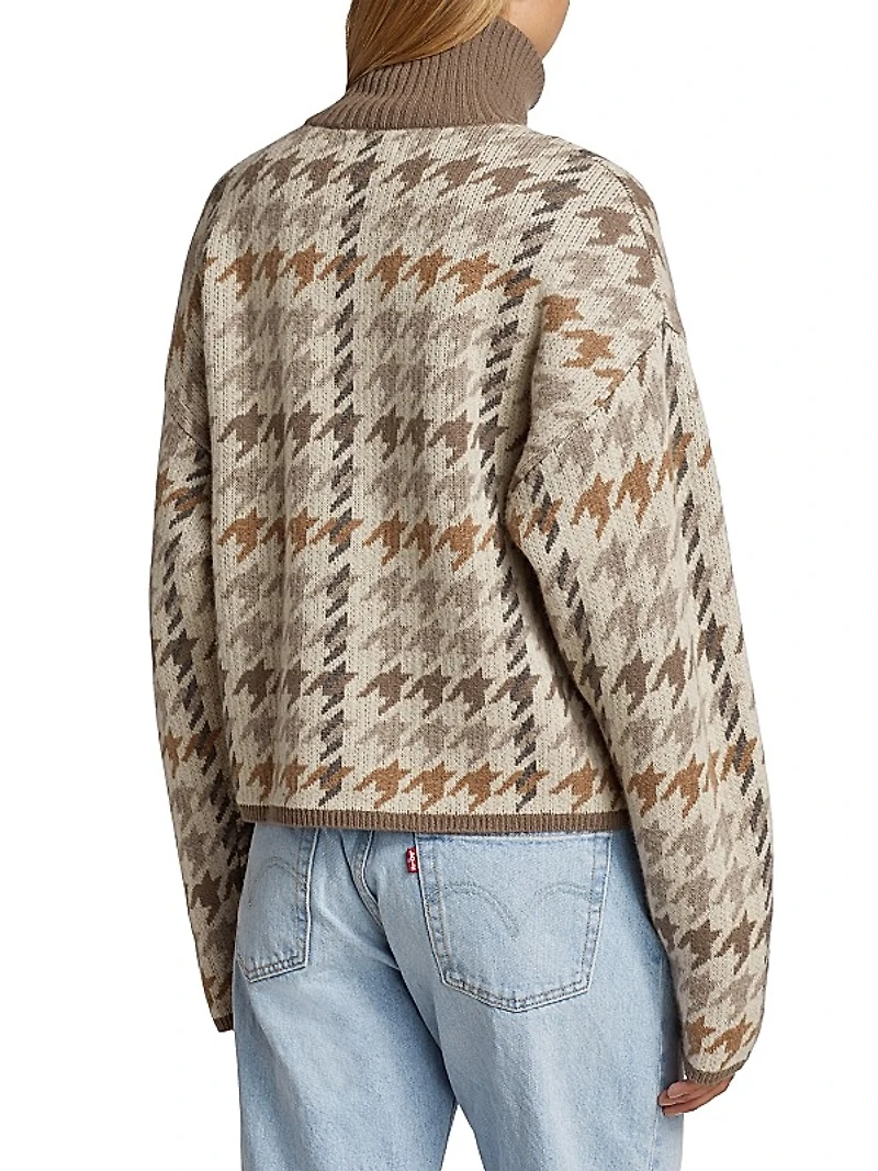 Houndstooth Wool & Cashmere Quarter-Zip Sweater