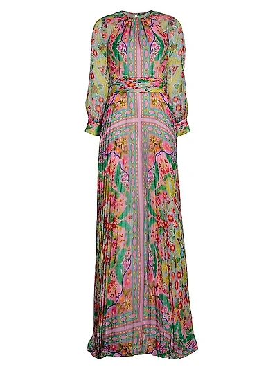 Patchwork Pleated Chiffon Maxi Dress