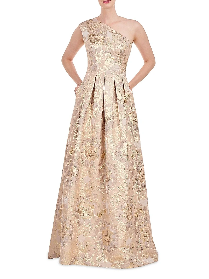 Carolyn Jacquard One-Shoulder Gown