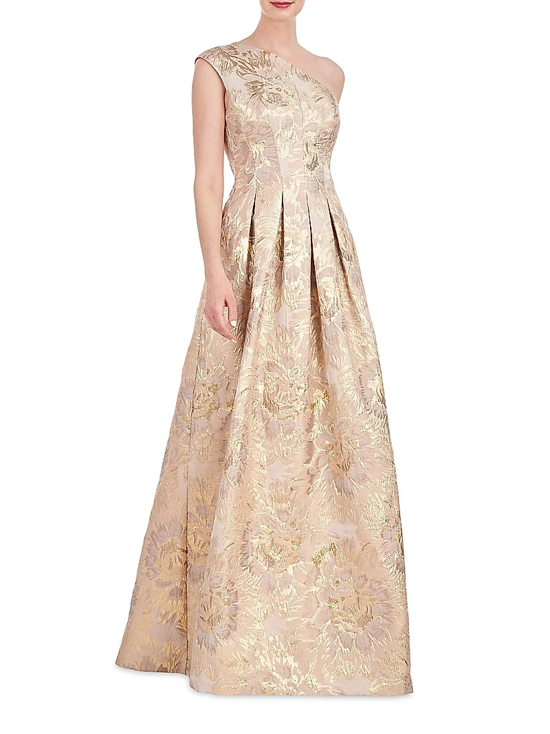 Carolyn Jacquard One-Shoulder Gown