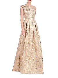 Carolyn Jacquard One-Shoulder Gown