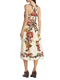 Linen-Blend Cut-Out Midi-Dress