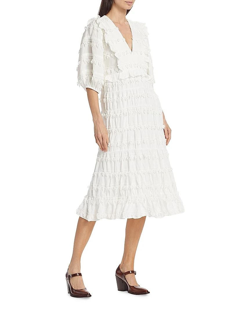 Tiered Puff-Sleeve Midi-Dress