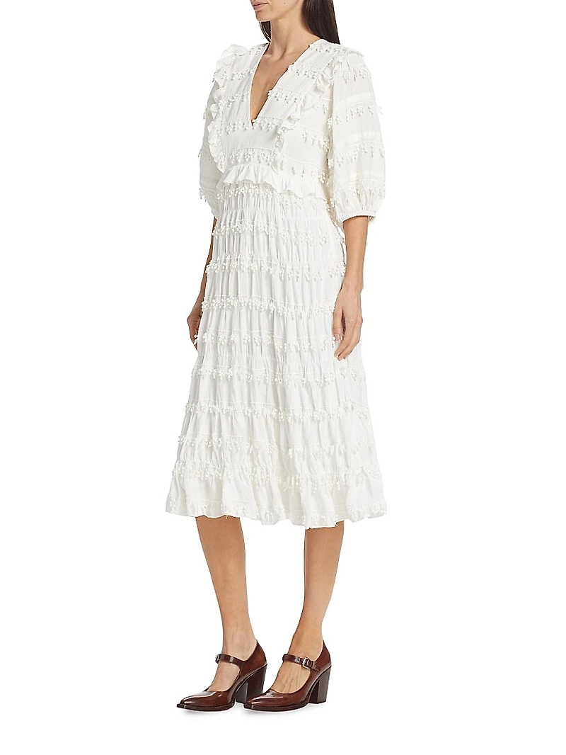Tiered Puff-Sleeve Midi-Dress