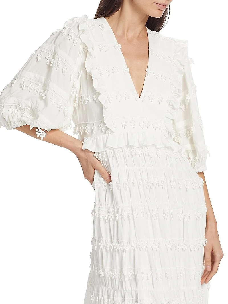 Tiered Puff-Sleeve Midi-Dress