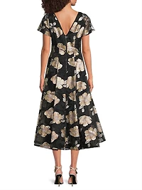Jacquard Organza V-Neck Midi-Dress