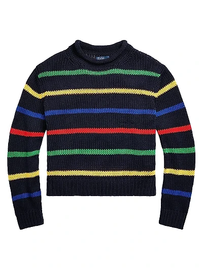 Cotton Striped Roll-Neck Sweater