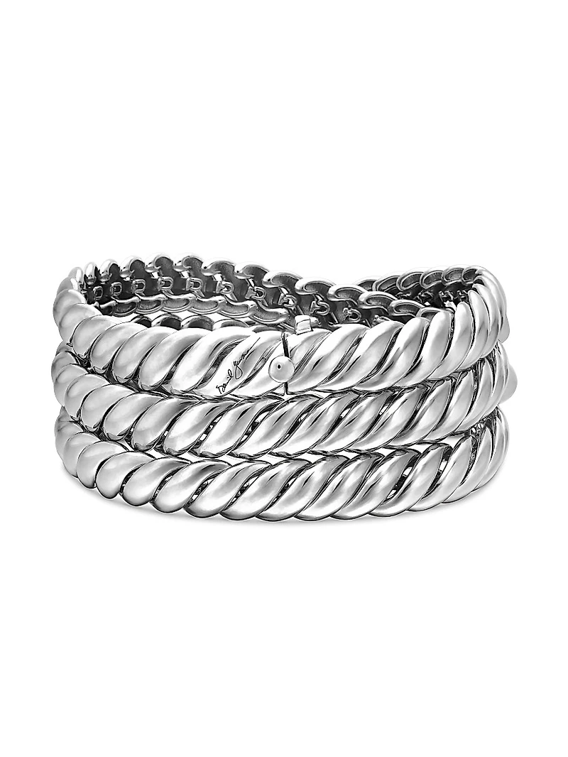 Sculpted Cable Triple Wrap Bracelet Sterling Silver