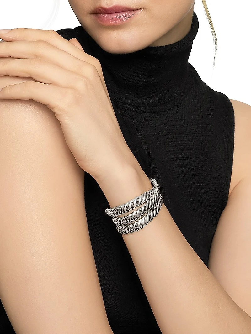 Sculpted Cable Triple Wrap Bracelet Sterling Silver