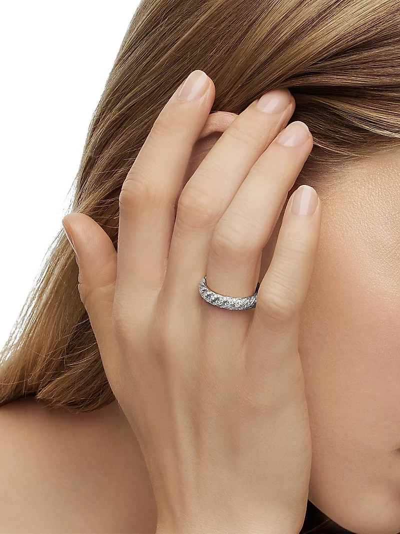 Sculpted Cable Band Ring 18K White Gold
