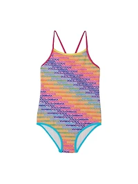 Little Girl's & Girl's Logomania Rainbow Print One-Piece Swimsuit