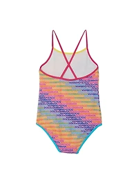 Little Girl's & Girl's Logomania Rainbow Print One-Piece Swimsuit