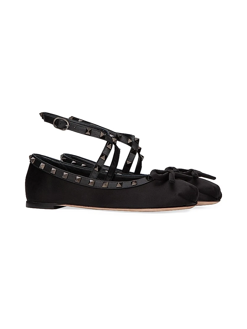 Rockstud Satin Ballerina Flats With Tone-On-Tone Studs
