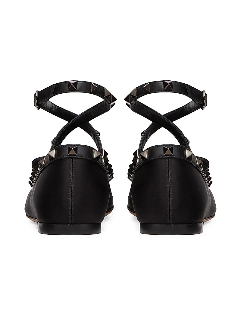 Rockstud Satin Ballerina Flats With Tone-On-Tone Studs