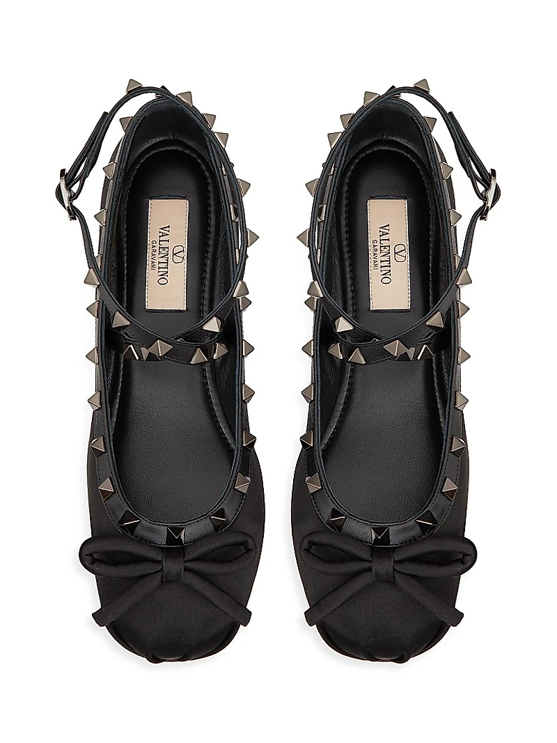 Rockstud Satin Ballerina Flats With Tone-On-Tone Studs
