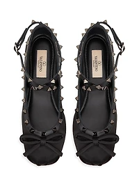 Rockstud Satin Ballerina Flats With Tone-On-Tone Studs