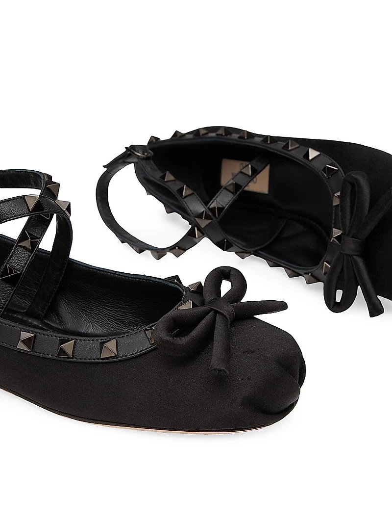 Rockstud Satin Ballerina Flats With Tone-On-Tone Studs