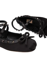 Rockstud Satin Ballerina Flats With Tone-On-Tone Studs