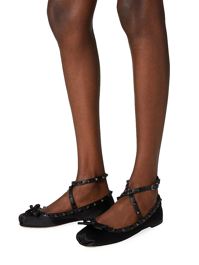 Rockstud Satin Ballerina Flats With Tone-On-Tone Studs