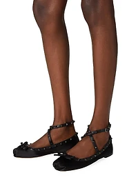 Rockstud Satin Ballerina Flats With Tone-On-Tone Studs