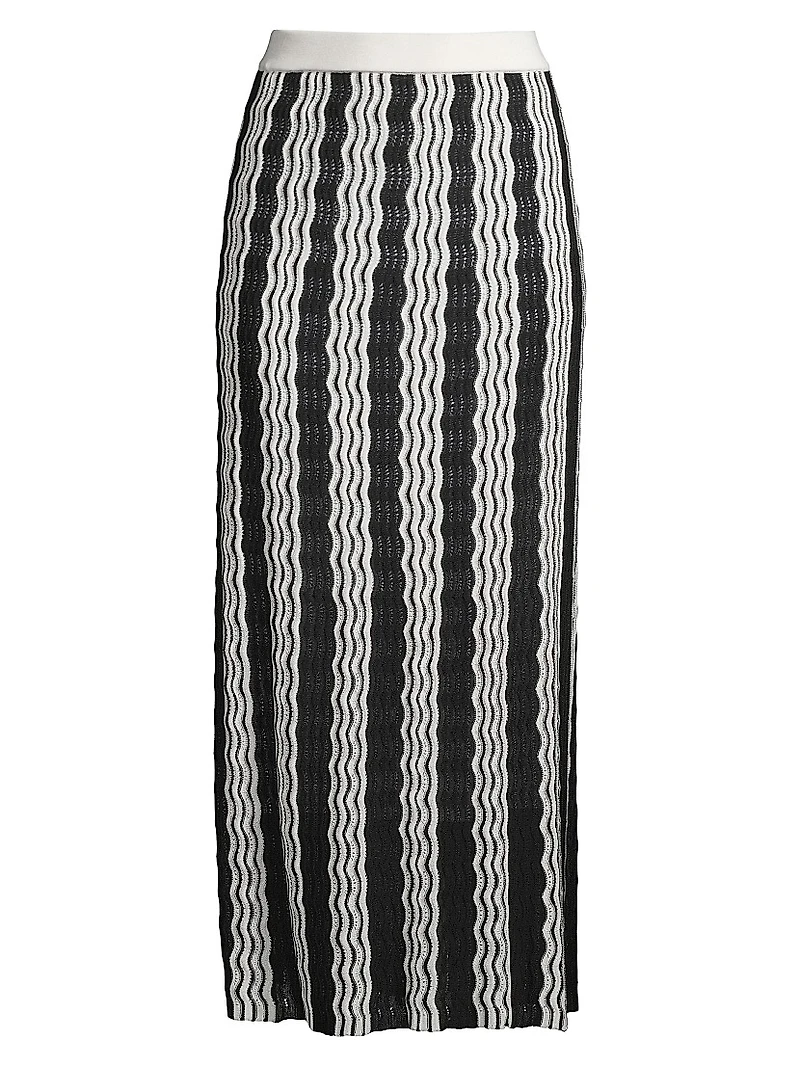 Pointelle Intarsia Knit Midi-Skirt
