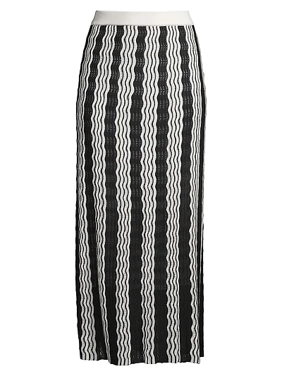 Pointelle Intarsia Knit Midi-Skirt
