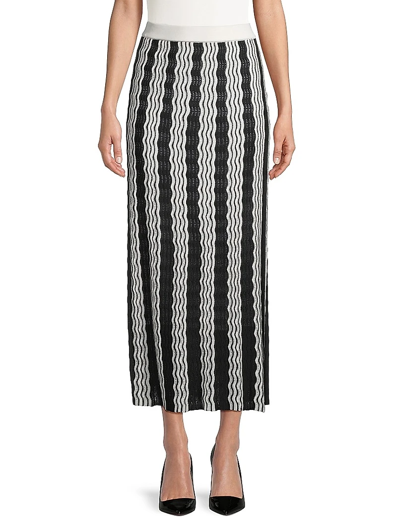 Pointelle Intarsia Knit Midi-Skirt