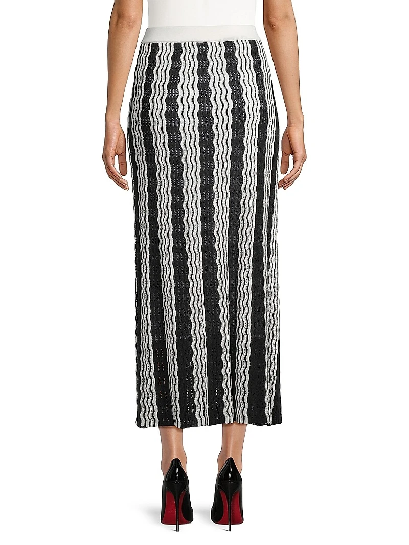 Pointelle Intarsia Knit Midi-Skirt