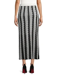 Pointelle Intarsia Knit Midi-Skirt